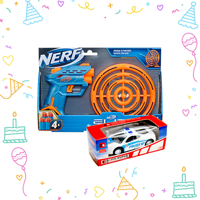 Noelle Goodie Bag for Boys and Girls Aged 4 - 6 Years, Nerf Elite 2.0 Duo Target Set and Rapid Kuper Diecast Police