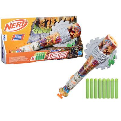 Nerf Zombie Strikeout Dart Blaster, 8 Nerf Elite Darts, Foam Blade, Pull Back Priming, Outdoor Games, Ages 8+