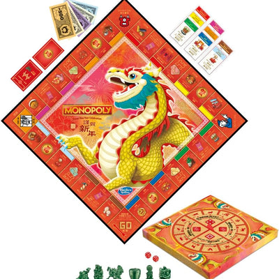 Monopoly Lunar New Year Celebration Edition Board Game, Year of the Dragon, Zodiac Wheel Spinner, Family Games