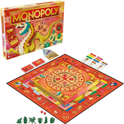 Monopoly Lunar New Year Celebration Edition Board Game, Year of the Dragon, Zodiac Wheel Spinner, Family Games