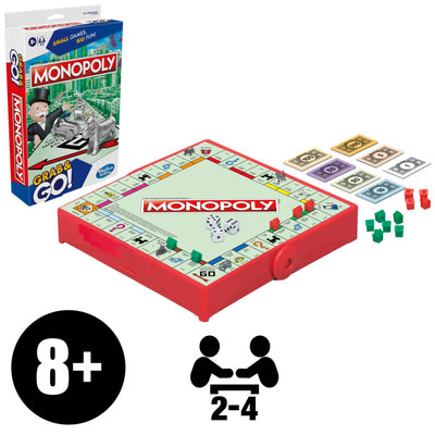 Hasbro Monopoly Grab and Go Game, Portable Game for 2-4 Players, Travel Game for Kids