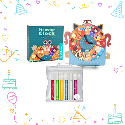 Edu Dux Goodie Bag for Boys & Girls Aged 6 to 12 Years, Monster Clock and Glitter Glue