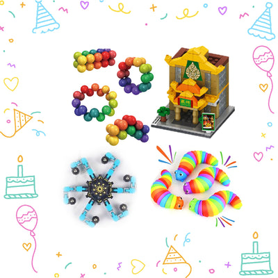Busy Hands Goodie Bag for Boys & Girls Aged 6 to 12 Years, Assorted Building Brick, Fingertip Gyro, Shaping Beads, and Finger Slug