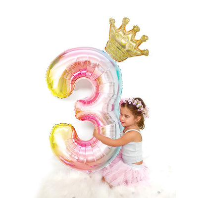 40-inch Birthday Age Number Balloons with Crown, Ages 0-9