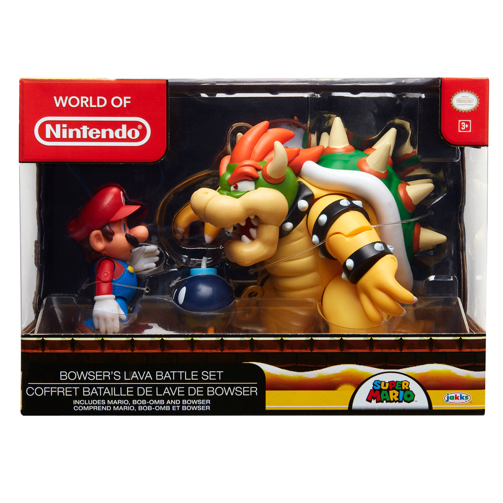 SUPER MARIO Nintendo Super Mario Deluxe Bowser Battle Playset with Lights  and Sounds, 2.5 Inch Bowser Action Figure Included