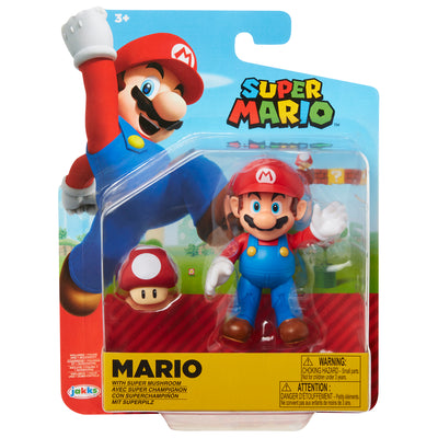Super Mario 4 inch Mario with Super Mushroom Action Figure