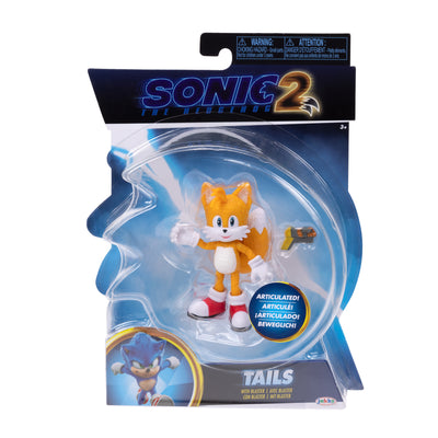 Sonic The Hedgehog 2 Movie, 4-inch Tails Articulated Action Figure with Blaster Accessory, Bendable