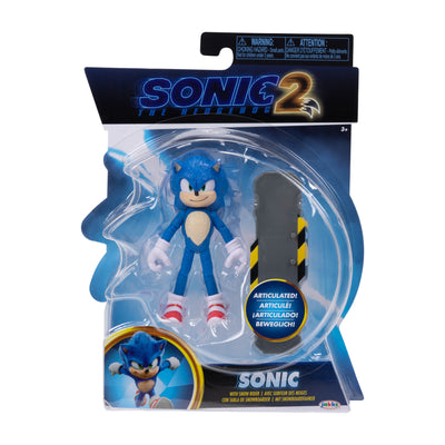 Sonic The Hedgehog 2 Movie, 4-inch Sonic Articulated Action Figure with Snow Rider Accessory, Bendable