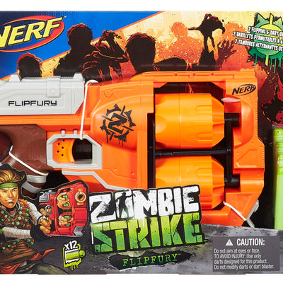 Nerf Zombie Strike FlipFury Blaster, 2 Flipping 6-Dart Drums, Fire 6 Darts