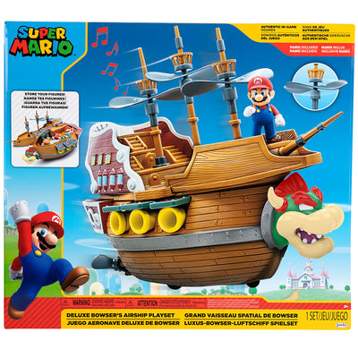 Super Mario Deluxe Bowser's Air Ship Playset with Mario Action Figure, Authentic In-Game Sounds & Spinning Propellers