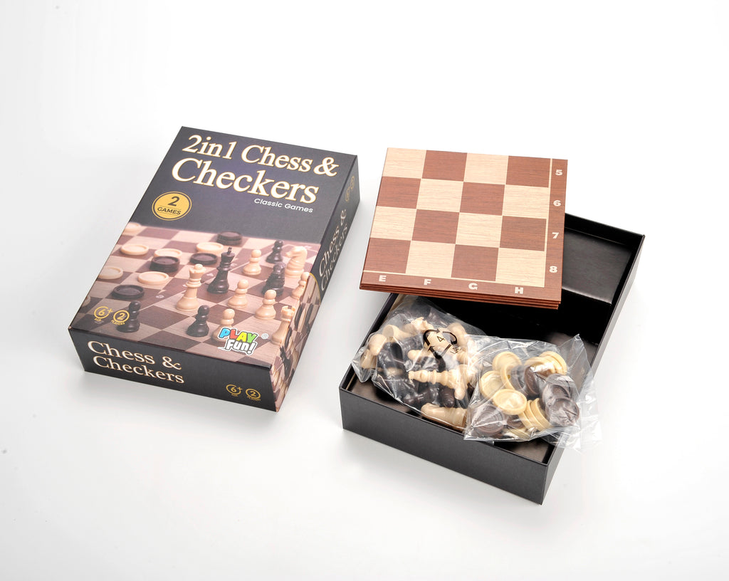 PlayFun 2-in-1 Chess and Checkers Classic Game, 2 Players