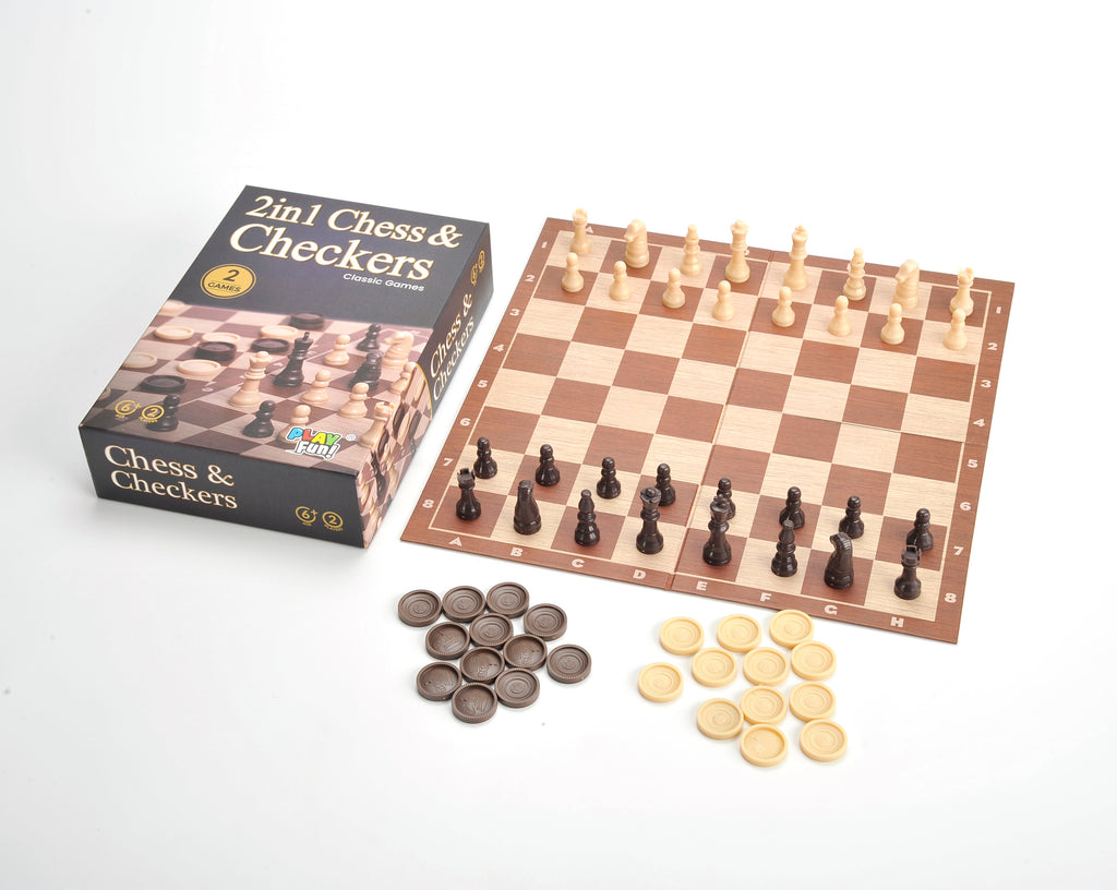 PlayFun 2-in-1 Chess and Checkers Classic Game, 2 Players